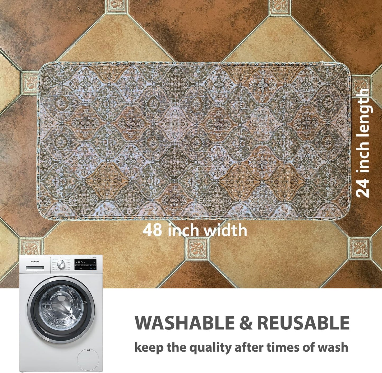 nunubaby Washable Pee Pads for Dogs, Stylish, Non-Slip and Leak-Proof Pee Pads. Reusable Potty Pads for Dogs for Crates and Floors.(Beige/Multi, 24" x48" )