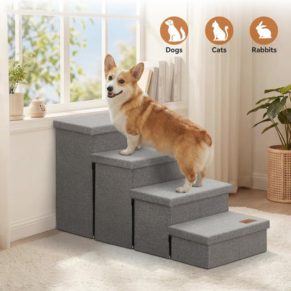 Zerbuger Wider Dog Ramp for High Bed with Storage 18" H, Foldable Dog Stairs for Small Medium Large Older Senior Animal, Sturdy Dog Step for Climbing Bed or Couch, Arthritis-Friendly (Gray, No Condo)