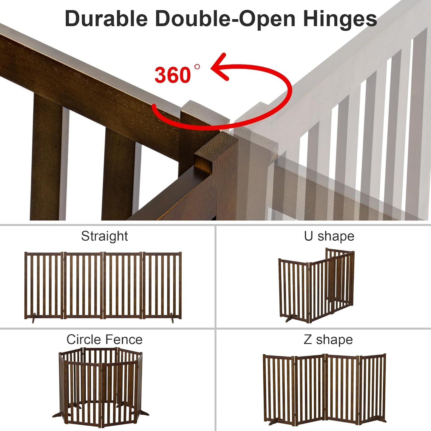 36" Height Extra Tall Freestanding Pet Gate, Solid Wood Folding Safety Fence Wooden Dog Gate with 2 PCs Support Feet Ideal for Stairs, Doorways, Halls, Kitchens, Heavy Duty Gates, 3 Panels, Oak