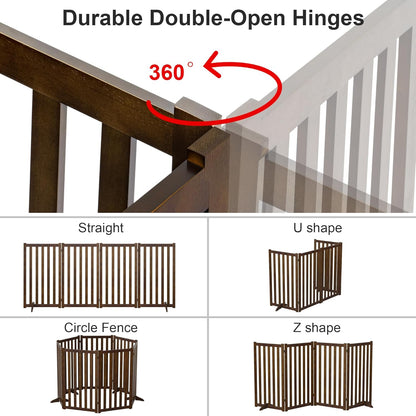 36" Height Extra Tall Freestanding Pet Gate, Solid Wood Folding Safety Fence Wooden Dog Gate with 2 PCs Support Feet Ideal for Stairs, Doorways, Halls, Kitchens, Heavy Duty Gates, 3 Panels, Oak