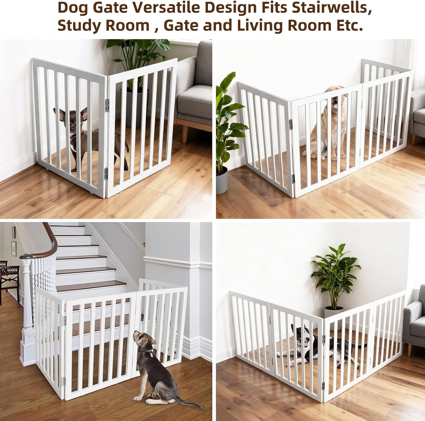 ZJSF Freestanding Indoor Dog Gate for House Foldable Wood Brown Puppy Gate for Doorways Pet Gate for Stairs Extra Wide Pet Fence 24" Height 2 Panels
