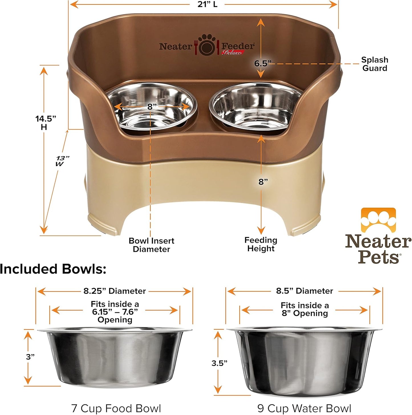 Neater Pet Brands Neater Feeder Deluxe Mess Proof Dog Bowls Elevated for Large Dogs Over 40 lbs, Made in USA, No Spill Raised Dog Food Bowl Stand Feeding Station, Food and Water Bowl Set, Black