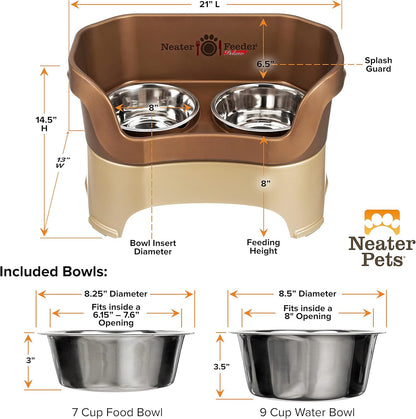 Neater Pet Brands Neater Feeder Deluxe Mess Proof Dog Bowls Elevated for Large Dogs Over 40 lbs, Made in USA, No Spill Raised Dog Food Bowl Stand Feeding Station, Food and Water Bowl Set, Black