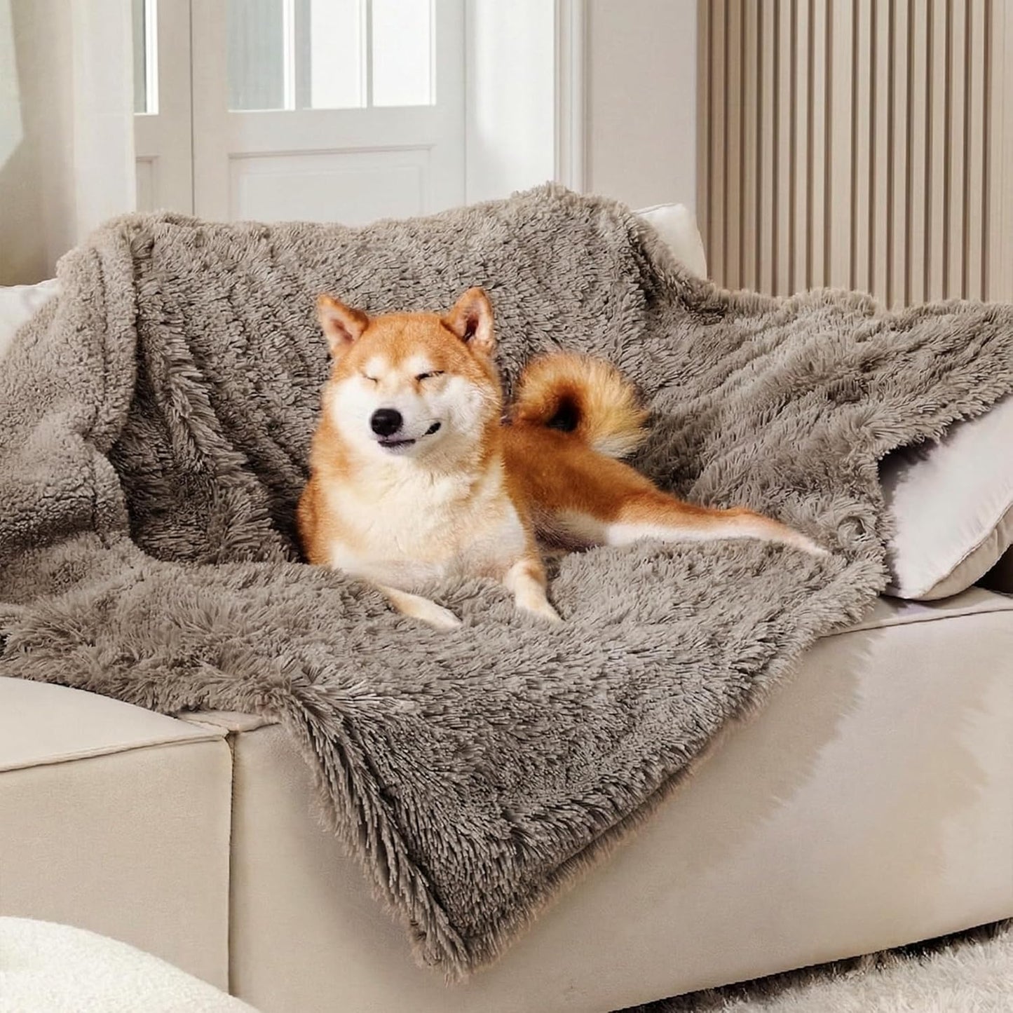 Bedsure Dog Blankets for Large Dogs, Fluffy Waterproof Dog Blanket for Couch Protector and Bed Washable, Fuzzy Faux Fur Pet Throw Blankets for Calming, Dog Accessories, XL, 50×60 inch, Tie-dye Grey
