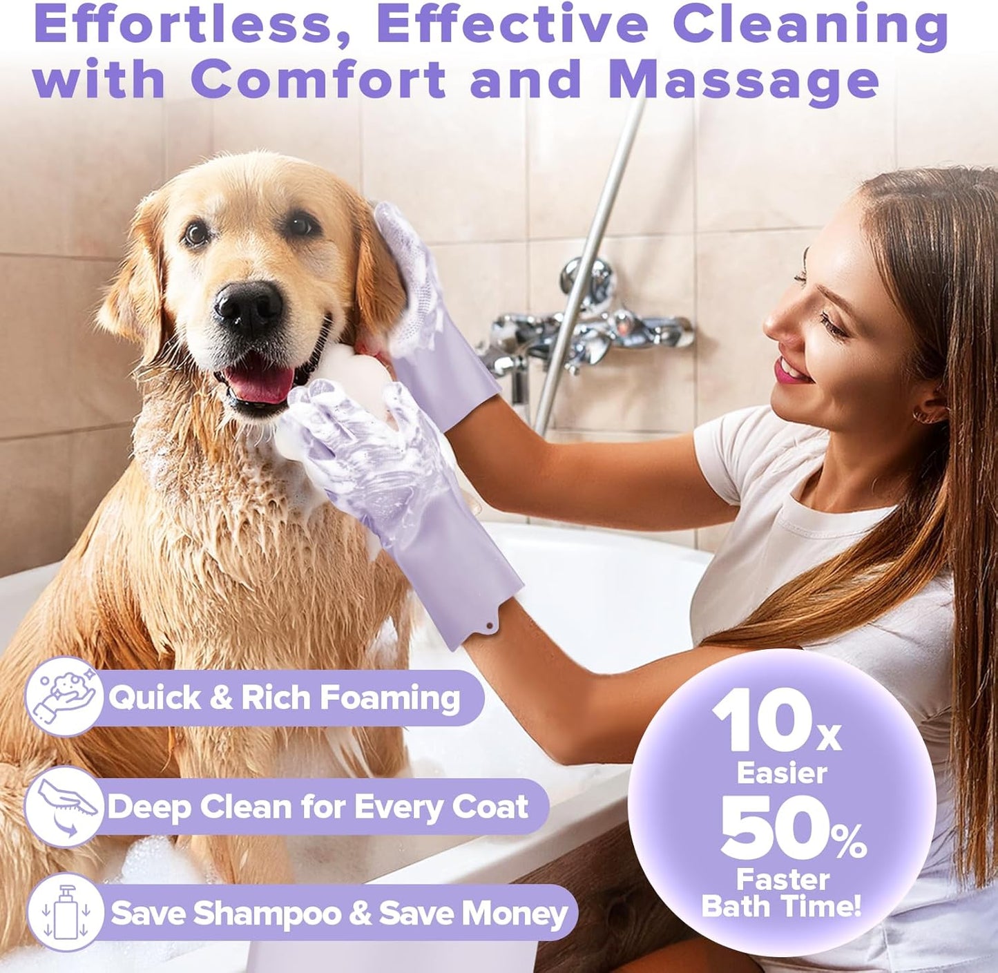 Augwind 6PCS Pet Grooming Kit for Dogs, Cats and Horses | Dog Washing Gloves | Cleanroom Gloves | Dog Bath Brush | Dog Bath Gloves | Dog Shampoo Brush | Dog Bath Supplies (Navy Blue)