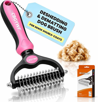 2026 New Double-Sided Deshedding Dematting Tool, Undercoat Rake for Dogs & Cats, Extra-Wide Dog Grooming Brush & Deshedder Comb for Long Hair (Blue)