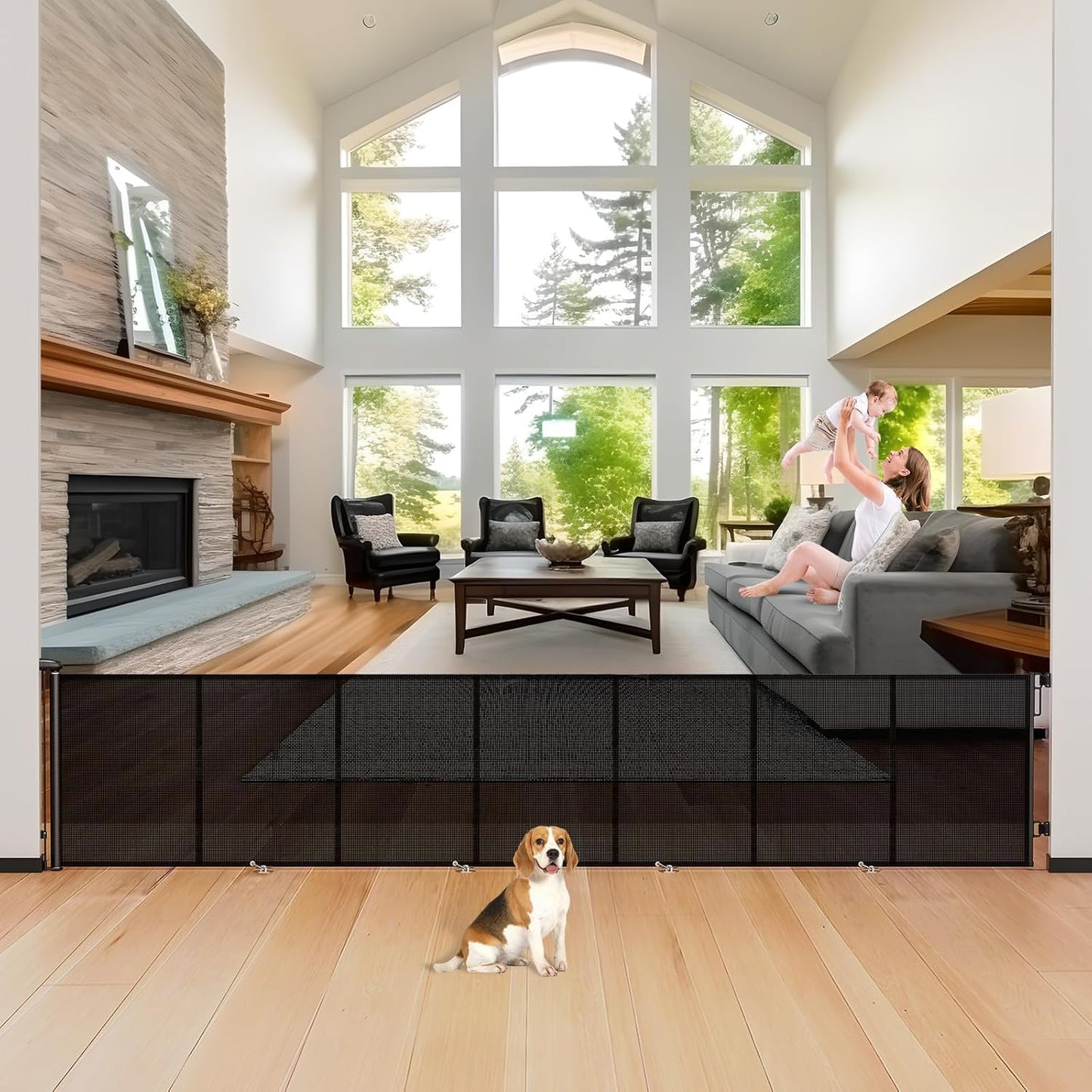 Uamector 138-Inch Extra Wide Retractable Baby Gate & Dog Gate, Reinforced Mesh Safety Gate Adjustable for Large Openings - Stairs, Doorways, Hallways - Indoor/Outdoor Use