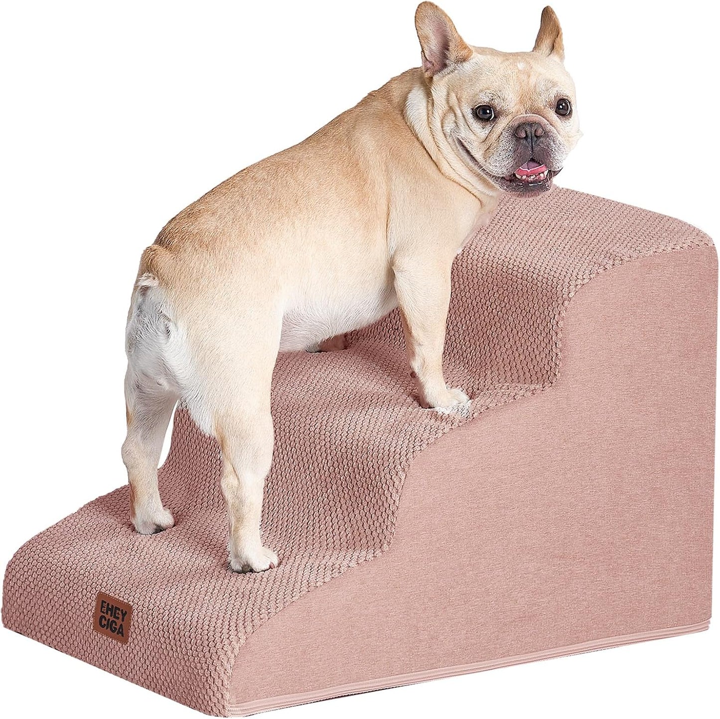 EHEYCIGA Curved Dog Stairs Ramp for High Beds 19.7" H, 4-Step Dog Steps for Small Dogs and Cats, Pet Stairs for High Bed Climbing, Non-Slip Balanced Pet Step Indoor, Grey