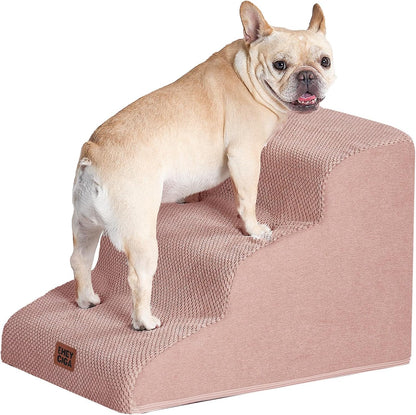 EHEYCIGA Curved Dog Stairs Ramp for High Beds 19.7" H, 4-Step Dog Steps for Small Dogs and Cats, Pet Stairs for High Bed Climbing, Non-Slip Balanced Pet Step Indoor, Grey