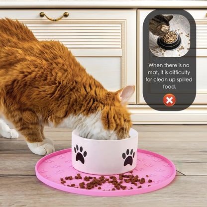 Silicone Pet Food Mat - Waterproof Dog & Cat Feeding Mat with High Lip to Prevent Spills & Protect Floors, Black