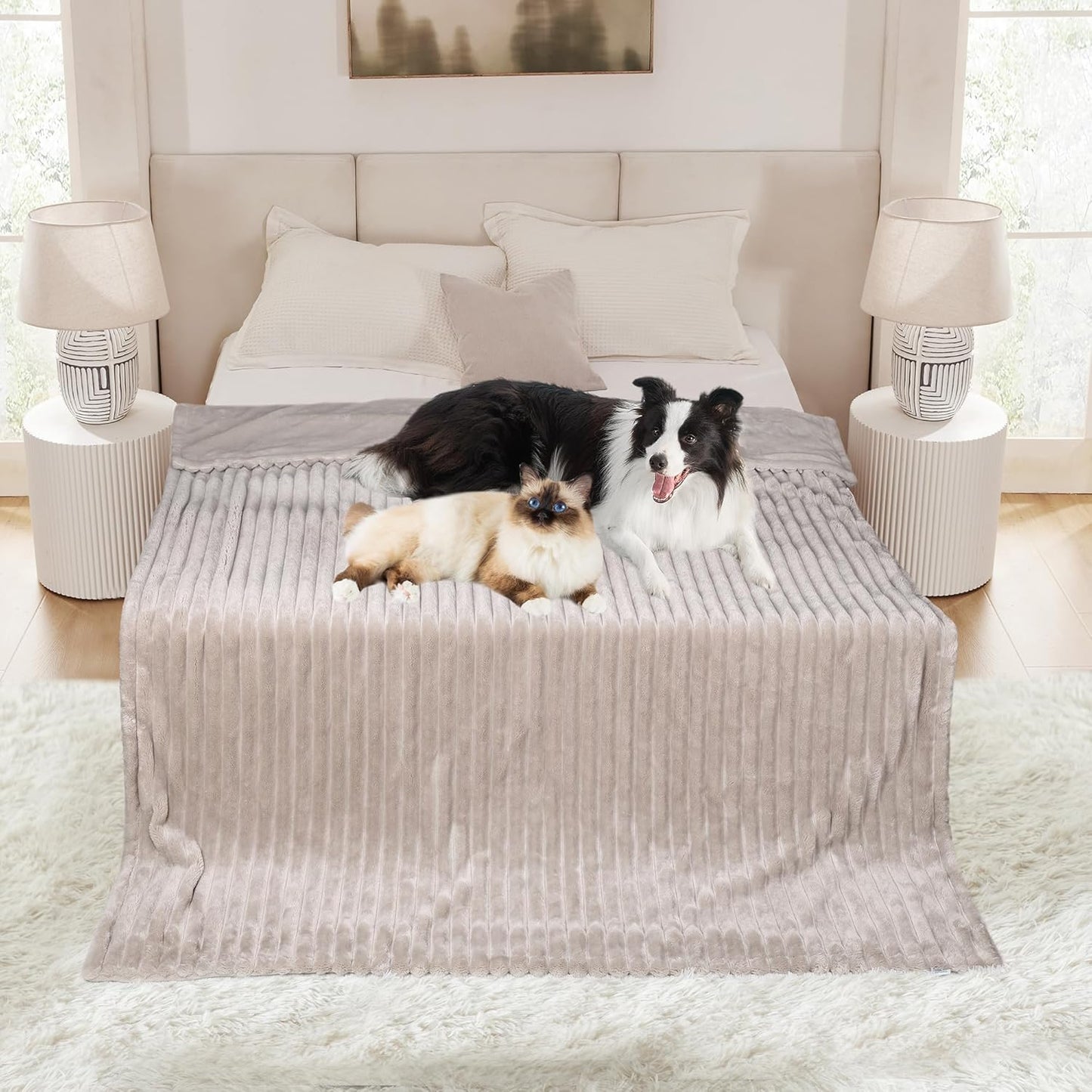 Waterproof Dog Blanket for Large Dogs - Washable Cat Blankets for Couch Bed Protection, Super Soft Calming Reversible Pet Blanket for Pet Kitten Puppy (Green, 50"x60")