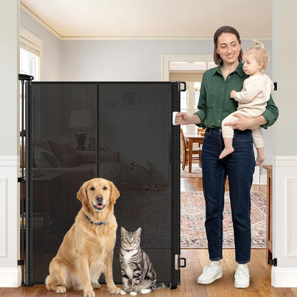 Reinforced 52" Extra Tall Dog Gate for Doorway, Jump-Resistant & Prevent Crawling Underneath Retractable Dog Gates Indoor, 0-55" W Retractable Baby Gate for Doorway, Safety Extra Tall Cat Gate, White