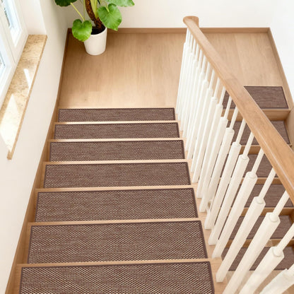 Natural Linen Non Slip Stair Treads, 15 Pack 8" X 30" Carpet Stair Treads with Reusable TPE Adhesive Backing, Non Slip Stair Runner Indoor for Kids Elders and Pets, Machine Washable, Brown Weave