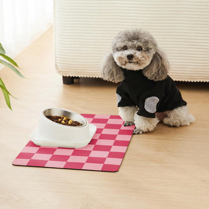 Checkered Dog Feeding Mat, Absorbent Mats for Dog Food and Water Bowl, Dispenser, Retro Aesthetic Khaki Beige Checkerboard Pet Placemat for Dogs, Cats, Puppy Accessories, 12" X 19”