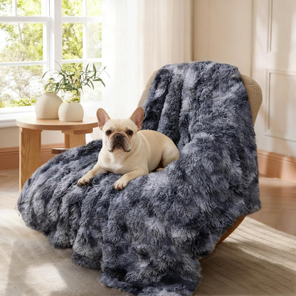 Luciphia Large Waterproof Dog Blanket for Pet Washable Liquid Proof Bed Intimacy Protection Shaggy Plush Calming Long Faux Fur Couch Cover Calming Cat Throw Blankets, Mist Grey, 50" x 60"