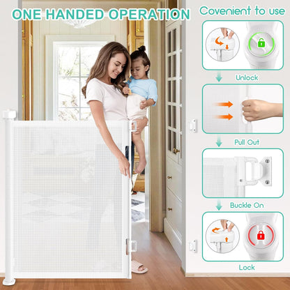 Upgrade 120 inch Retractable Baby Gates, EZIGO Extra Wide Baby Gate for Large Opening Extra Long Mesh Gate for Kids or Pet Dog Gate Child Safety Gate for Stairs Hallways Doorway Indoor Outdoor, Gray