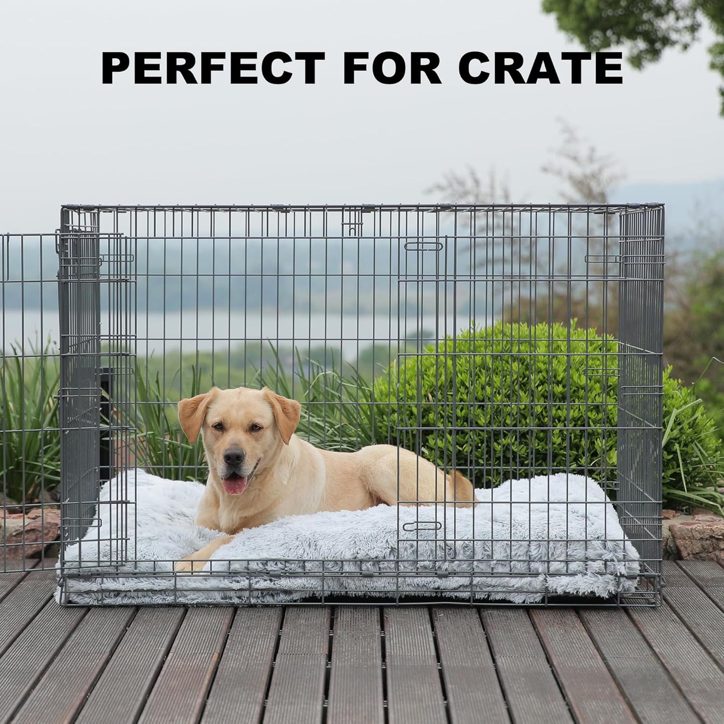 Bedfolks Waterproof Dog Crate Bed, Plush With Removable Washable Cover, Faux Fur Crate Pad for Medium Dogs, Fluffy Kennel 29"x21", Dark Grey