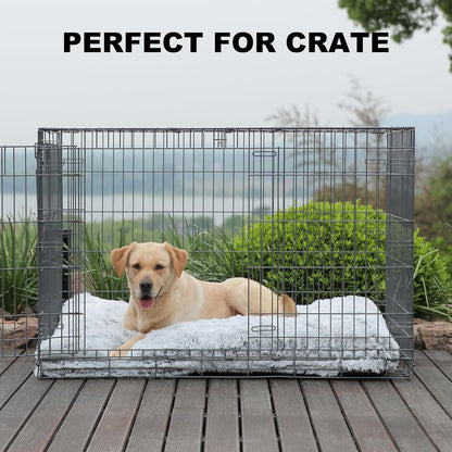 Bedfolks Waterproof Dog Crate Bed, Plush With Removable Washable Cover, Faux Fur Crate Pad for Medium Dogs, Fluffy Kennel 29"x21", Dark Grey