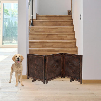 Freestanding Pet Gate for Dogs, Foldable Wooden Dog Gate for House, Indoor Dog Gate for Stair, Doorway, House Design Gates for Dogs Indoor, 72 Inch Wide, (18" x4 Panels 72 inch), Burnt Finish