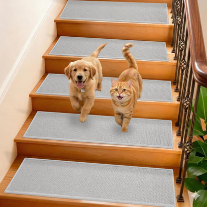 GROWLING Linen Stair Treads for Wooden Steps Indoor 30x8 inch, 15pcs Upgraded Self Adhesive Backing Non Slip Stair Carpets, Peel and Stick Stair Runner Rugs, Reusable Staircase Step Treads(Brown)