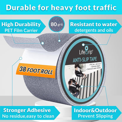 LifeGrip Anti Slip Transparent Anti Slip Tape, 4 inch by 30 feet, Non-Slip Traction Grip Tape to Tubs, Boats, Stairs, Clear, Soft, Comfortable for Bare feet (4" X 30')