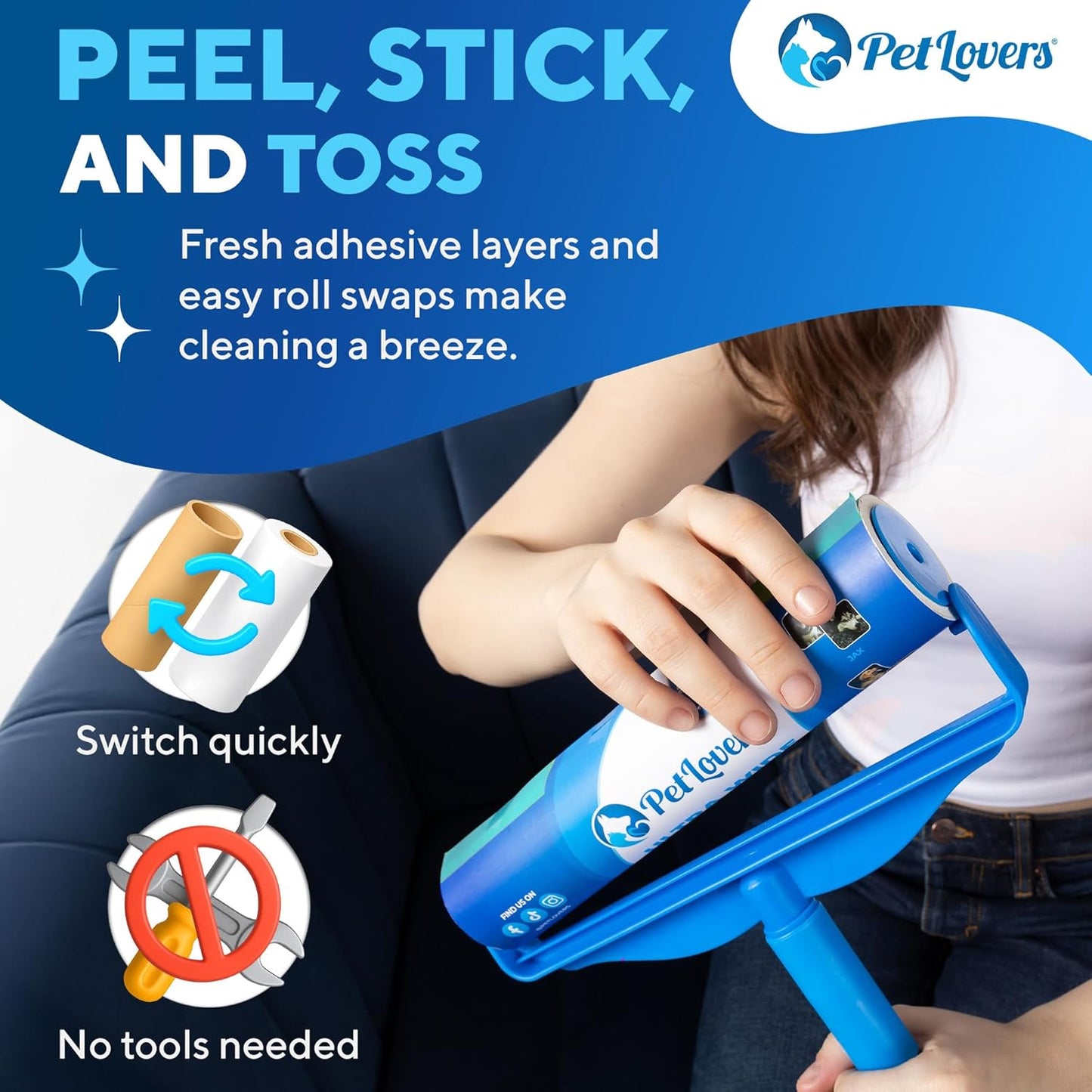 PetLovers Extra Sticky Lint Roller Mega Value Set 600 Sheets for Pet Hair Removal, Dog and Cat Lint Remover 6 Pack