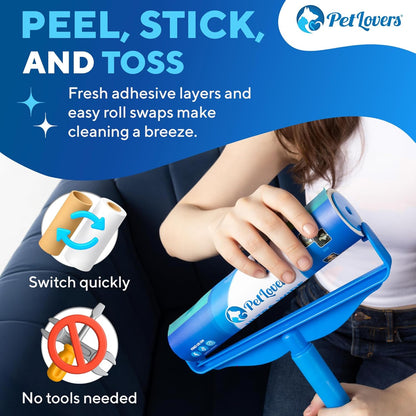 PetLovers Extra Sticky Lint Roller Mega Value Set 600 Sheets for Pet Hair Removal, Dog and Cat Lint Remover 6 Pack