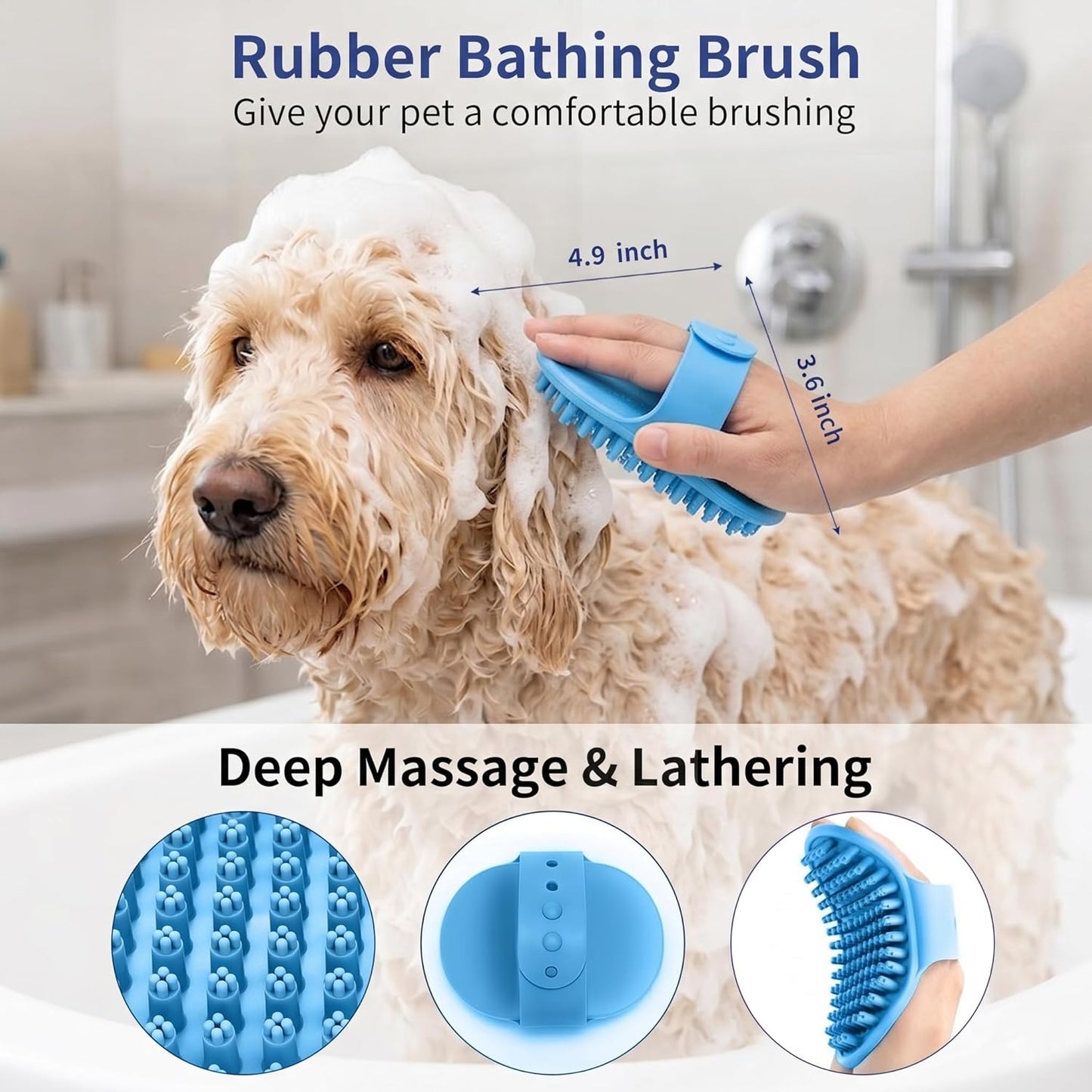 Dog Brush Grooming Kit 5 PCS - Self Cleaning Slicker Brush for Shedding Short Long Haired Dogs & Cats, Includes Pet Comb, Flea Comb, Bath Brush, Undercoat Rake - Complete Fur Care Set - Gray