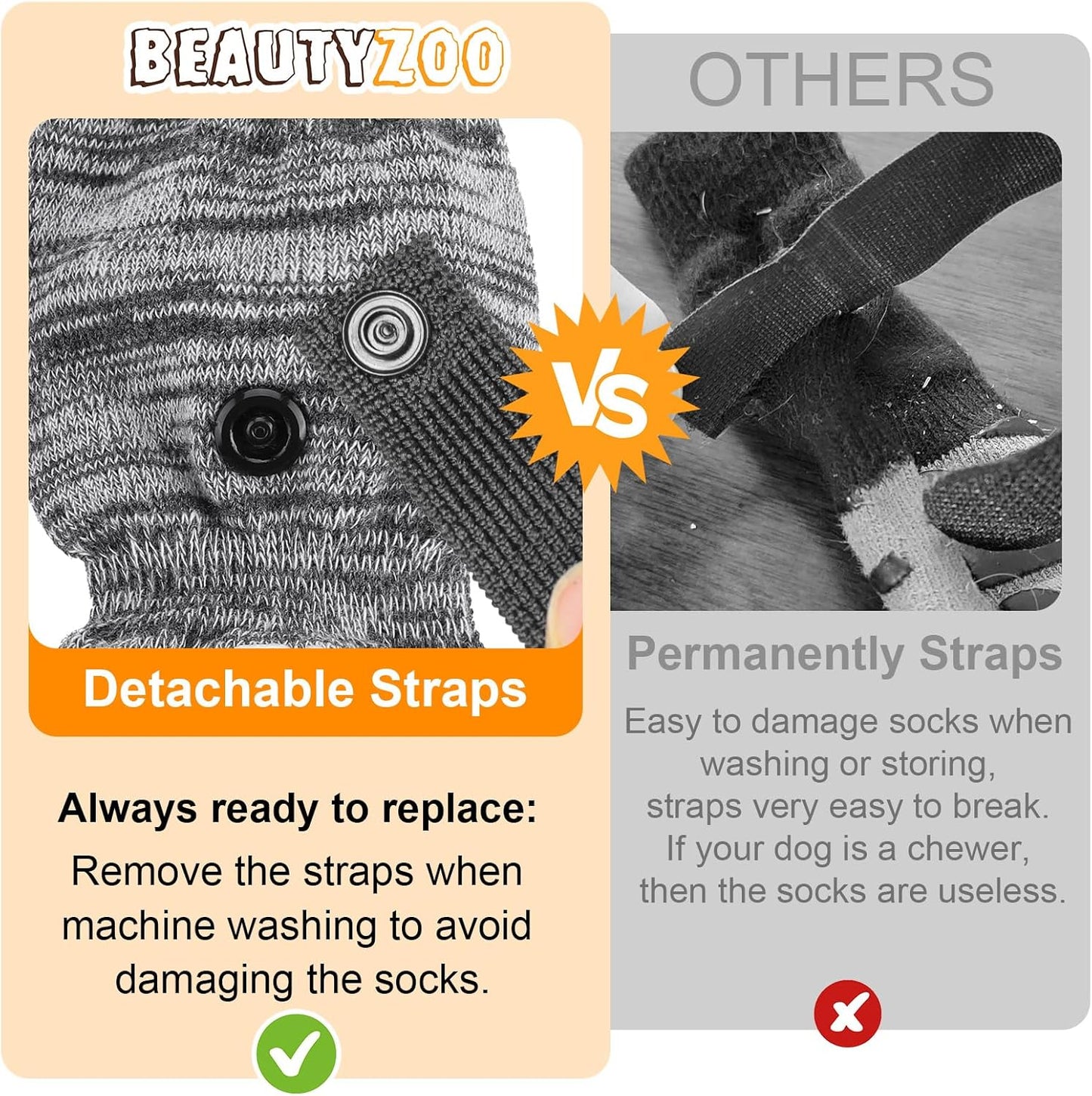 BEAUTYZOO Dog Socks to Prevent Licking Paws -Dog Shoes for Hot Pavement & Hardwood Floors Anti Slip, Traction Control Boots & Paw Protectors with Double Side Grips for Small Medium Large Senior Dogs