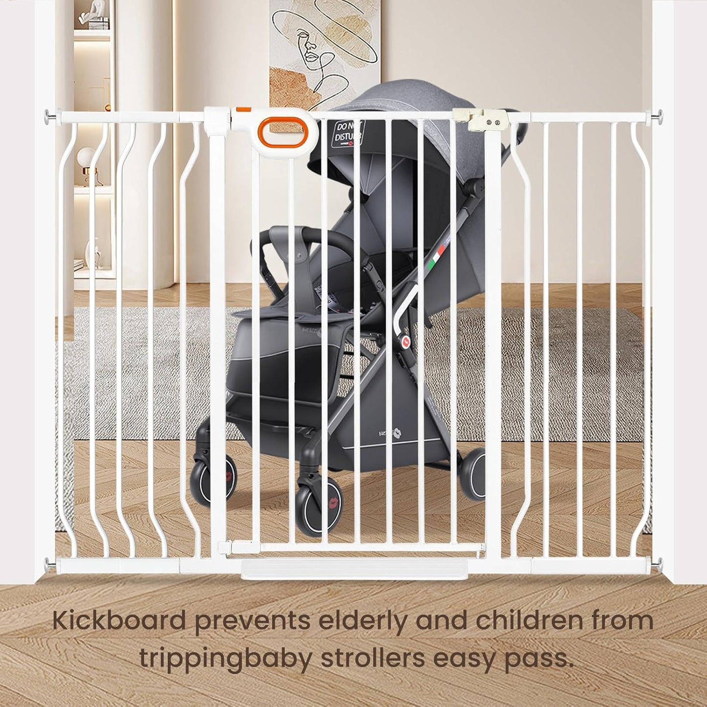 owlie 37.4" Extra Tall Wide Baby Gate for Stairs Doorways,47-57 Inch Extra Large Long Baby Gate with Door Indoor Safety Metal Pressure Mounted Pet Gate with Walk-Thru Auto Close, Black