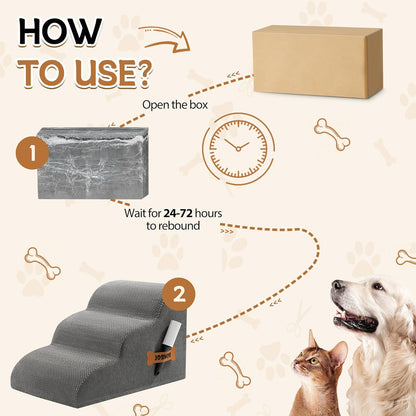 Romrol Dog Stairs Ramp for High Beds Couches, High Density Foam Pet Steps with Durable Non-Slip Waterproof Fabric Cover, Dog Stairs for Small Dogs or Cats or Pets, 5-Step, 22 Inch, Grey