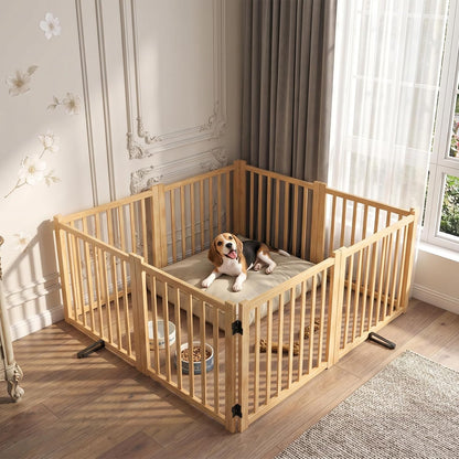 YOCAN Non-Painted Wood FreeStanding Pet Gate for Dogs,Wooden Dog Gates for Doorways, Stairs,The House, Dog Fences Indoor Puppy Gate-2 Panel H:23”