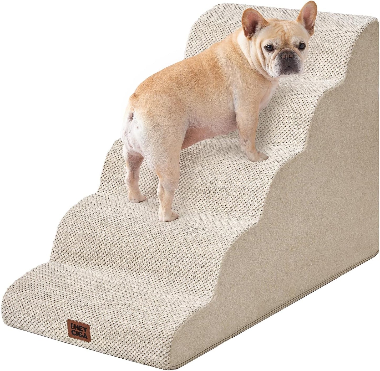 EHEYCIGA Curved Dog Stairs Ramp for High Beds 19.7" H, 4-Step Dog Steps for Small Dogs and Cats, Pet Stairs for High Bed Climbing, Non-Slip Balanced Pet Step Indoor, Grey