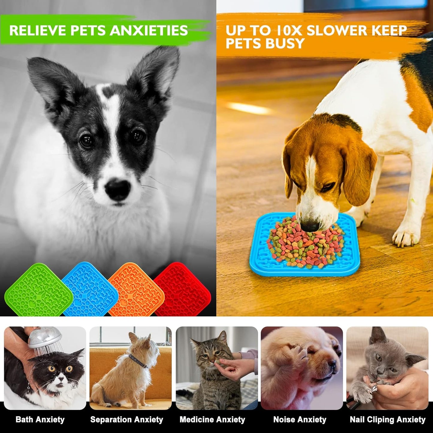 Lick Mat for Dogs - Slow Feeder Licking Mat with Suction Cups for Peanut Butter, Food Treats & Yogurt - 2 Pack