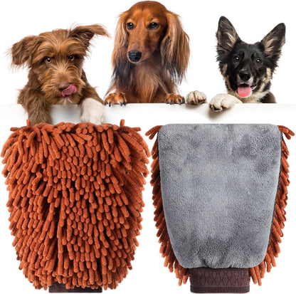 Teenyyou 2 Pcs Dog Towel Mitt Dry Bath Gloves Chenille Microfiber Paws Clean Pet Hair Washing Gloves Dog Grooming Mitts Bath Supplies for Cats Rabbits Horses Suitable for Long/Short/Poodle Fur(Grey)