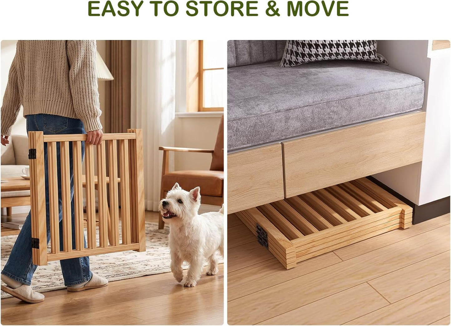 Wooden Freestanding Dog Gates,23" H Foldable Wood Pet Gate Indoor, No-Painted Puppy Gate for Doorways, Stairs, 23" Height-2 Panels