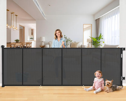 Upgrade 120 inch Retractable Baby Gates, EZIGO Extra Wide Baby Gate for Large Opening Extra Long Mesh Gate for Kids or Pet Dog Gate Child Safety Gate for Stairs Hallways Doorway Indoor Outdoor, Gray
