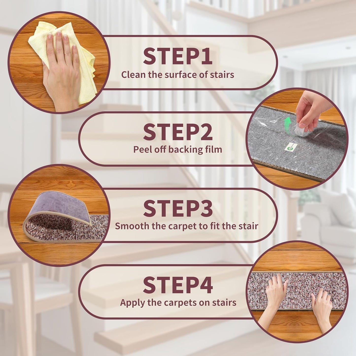 Non-Slip Stair Treads for Wooden Steps 15pcs,8"x30" Stair Carpet Treads for Indoor Use,Peel and Stick Stair Runners,Washable Reusable Adhesive Backing,Pet-Friendly Stair Capet for Kids,Elders,Dogs