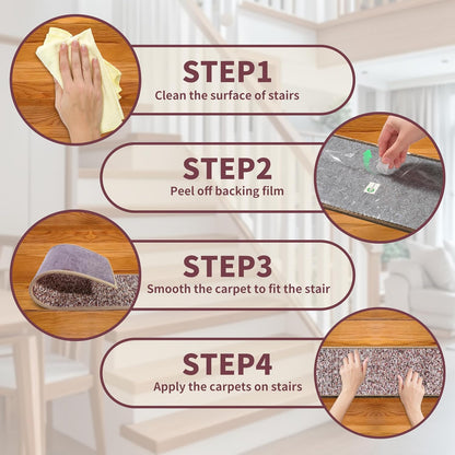 Non-Slip Stair Treads for Wooden Steps 15pcs,8"x30" Stair Carpet Treads for Indoor Use,Peel and Stick Stair Runners,Washable Reusable Adhesive Backing,Pet-Friendly Stair Capet for Kids,Elders,Dogs