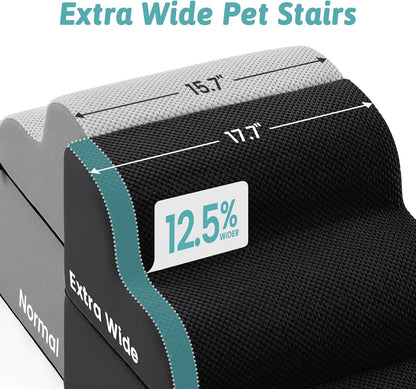 COZY KISS Extra Wide Dog Stairs with Tunnel, Foam Detachable Large Dog Step for Small Pet, Puppy or Cats, Medium Pet Ramp for High Bed, Couch, Sofa or Car, 19.7x33x22.4 inch, 5 Step, Beige