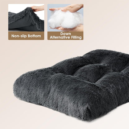 EHEYCIGA Fluffy Dog Crate Bed for Medium Dogs, Plush Faux Fur Crate Pad, Calming Anti Anxiety Medium Dog Bed, Washable Soft Warm Crate Mat with Non-Slip Bottom