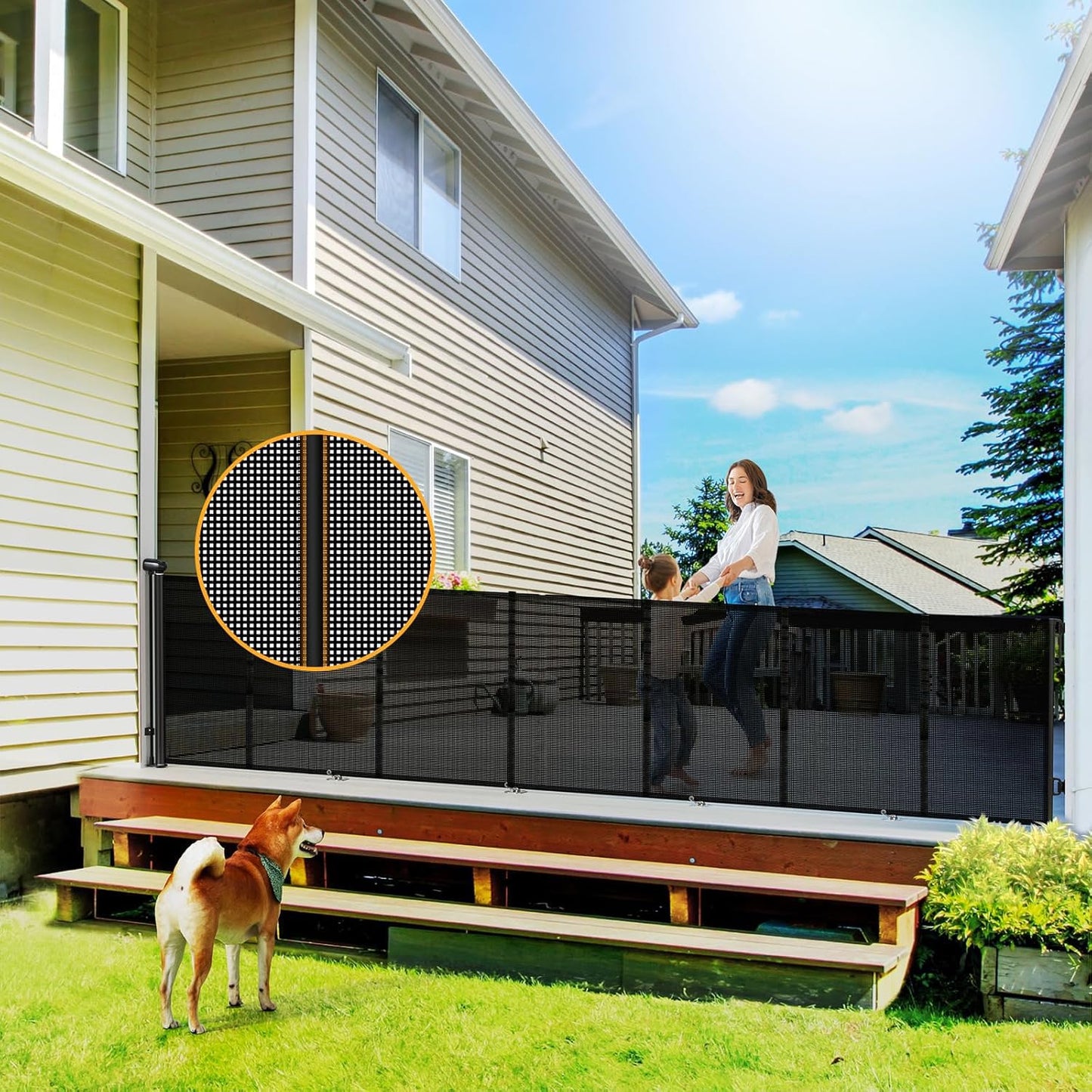 Uamector 138-Inch Extra Wide Retractable Baby Gate & Dog Gate, Reinforced Mesh Safety Gate Adjustable for Large Openings - Stairs, Doorways, Hallways - Indoor/Outdoor Use