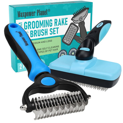 Maxpower Planet Hair Brush - Double Sided Shedding, Dematting Undercoat Rake for Dogs and Cats - Extra Wide Dog Grooming Brush, Reduce Shedding by 95%, Turquoise