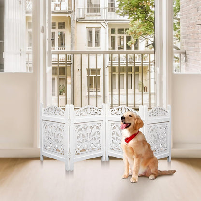 Freestanding Pet Gate for Dogs, Foldable Wooden Dog Gate for House, Indoor Dog Gate for Stair, Doorway, House Design Gates for Dogs Indoor, 72 Inch Wide, (18" x4 Panels 72 inch), Burnt Finish