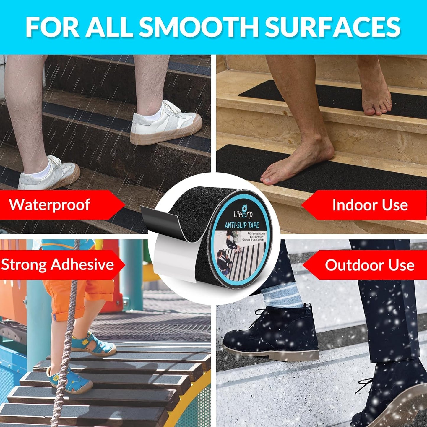 LifeGrip Anti Slip Transparent Anti Slip Tape, 4 inch by 30 feet, Non-Slip Traction Grip Tape to Tubs, Boats, Stairs, Clear, Soft, Comfortable for Bare feet (4" X 30')