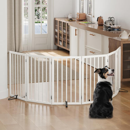 Freestanding Foldable Dog Gate - 4 Panel Room Divider with Metal Support Feet (Black)