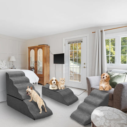 Dog Stairs for High Beds 30-36 inches Tall, 6-Step Dog Steps for Bed 32-36 inches for Small Large Dogs, Doggie Ramp for Bed, 30D Foam Pet Stairs for Old Dogs/Cats, Free-Installation, Grey