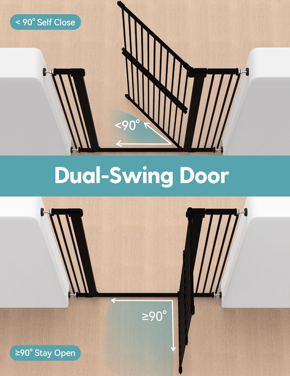 No Pawblems 55" Extra Tall Pet Gate for Cat/Dog, 29-40" Wide Auto Close Tall Dog Gate for Doorways/Hallways, 1.37" Ultra Narrow Spacing, NO Drilling Pressure Mounted, Black