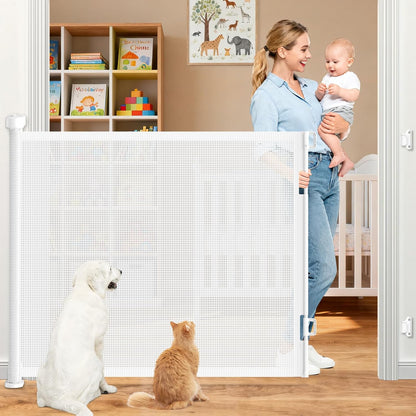 Upgrade 120 inch Retractable Baby Gates, EZIGO Extra Wide Baby Gate for Large Opening Extra Long Mesh Gate for Kids or Pet Dog Gate Child Safety Gate for Stairs Hallways Doorway Indoor Outdoor, Gray