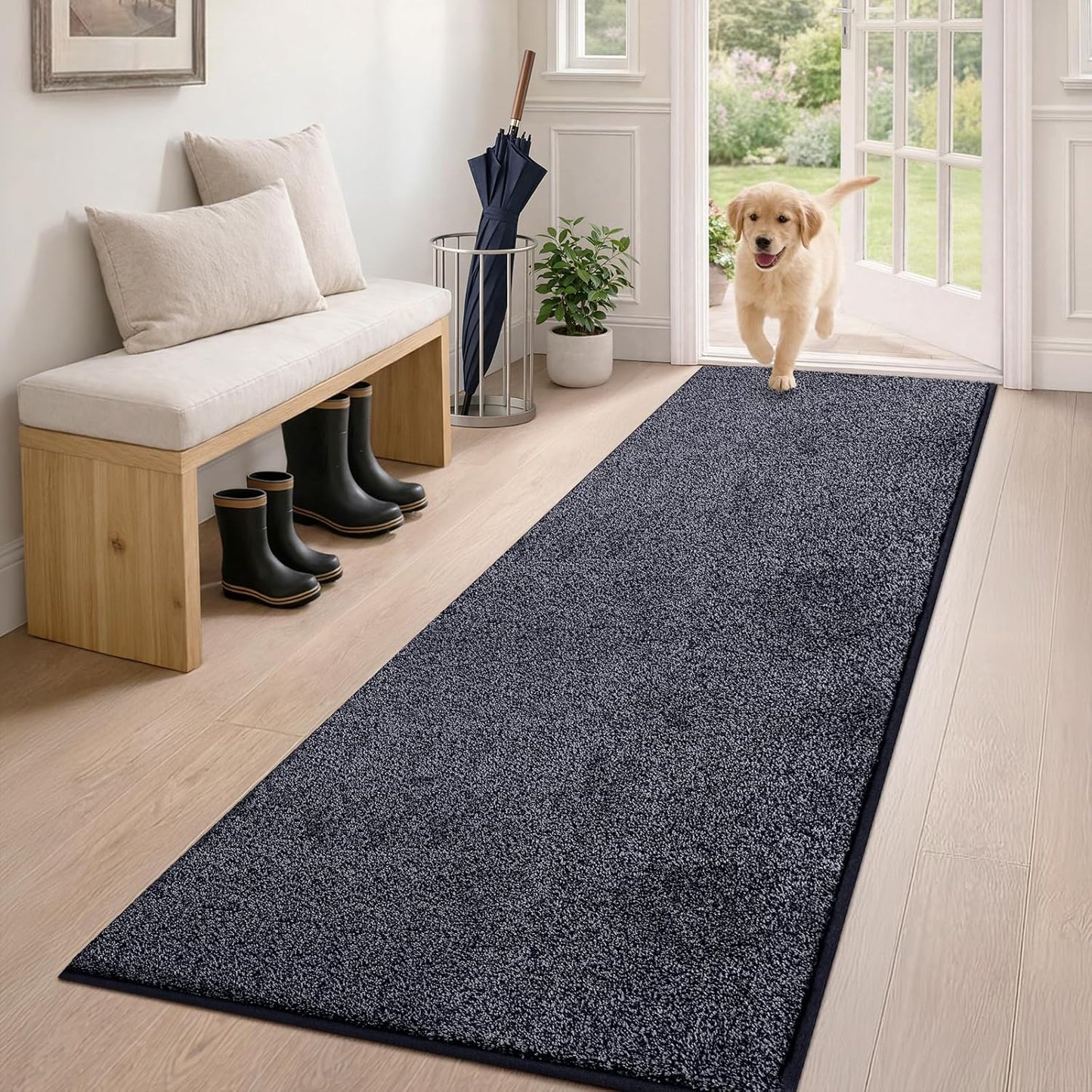 PURRUGS Dirt Trapping Door Mat 20" x 31.5", Non-Slip Machine Washable Entryway Rug, Dog Doormat, Indoor Front Door Mat, Super Absorbent Entry Rug for Muddy Shoes & Paws, Bluish Grey-Black